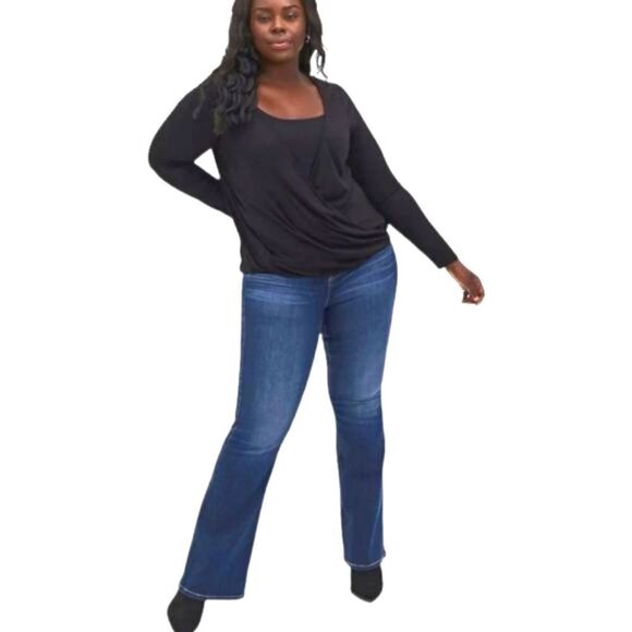 TORRID Plus Size New Black Knit Rayon Span Surplice Lace Back Long sleeve Top. - Picture 2 of 12